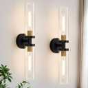 Indoi Hardwired Wall Sconces Set of Two, 22" Black and Gold Bathroom Sconces with Clear Glass, Modern Sconces Wall Decor Set of 2 Wall Light fixtures for Bathroom Mirror Living Room Hallway Bedroom