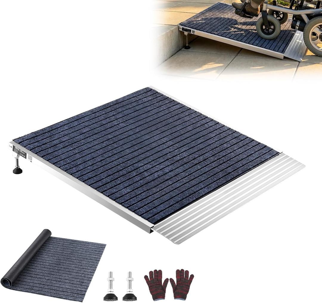 VEVOR Threshold Ramp for Doorways, 36 x 36 in, Platform Aluminum Wheelchair Ramp with Adjustable Height, Non-Slip Door Threshold Ramps, 700 lbs Load Capacity, for Home Steps, Wheelchairs, Walkers