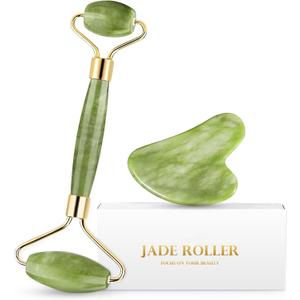 Jade Roller & Gua Sha Set Facial Massager for Eyes, Neck and Whole Body Muscles, Can Eliminate Puffiness, Wrinkles, Tighten The Skin, Relax The Muscles of Gua Sha Massage Tools