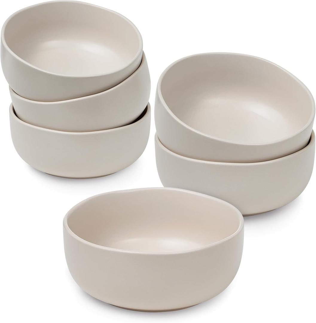 Sheffield Home Large Stoneware Cereal Bowls - Set of 6, 28oz Capacity - Dishwasher & Microwave Safe - 6" Diameter, Stylish & Functional for Everyday Use  Blush