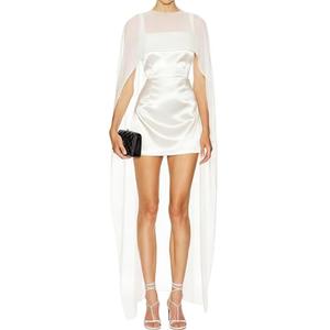 Hedovan Women Chiffon Cape Poncho Sheer Mesh Long Shawl Wrap High-Low Capelet Bridal Wedding Evening Dress Cover Up(Flowy White,One Size)