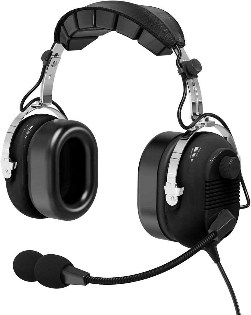 General Aviation Headset GA Dual Plugs Pilot Headsets Passive Noise Cancelling with Mono and Stereo Microphone 24db Reduction Boom Mic Hearing Protection Gel Ear Seals Headphones