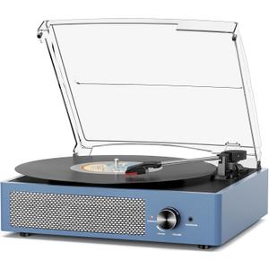 Vinyl Record Player with 2 Stereo Speakers Belt-Driven Vintage Turntables 3 Speed 3 Size Wireless Bluetooth Playback AUX-in RCA Out Headphone LP Vinyl Players Auto Stop Frosted Purple
