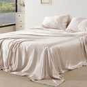 Bedsure Satin Sheets Queen Size Bed Set - Luxury Silky Bed Sheet Set, Ultra Soft & Wrinkle Free, Good for Hair & Skin, Gifts for Women, 15 Inches Deep Pocket, 4-Piece (Queen, Beige)