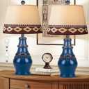 Hamucd Farmhouse Rustic Table Lamps Set of 2 for Living Room,3-Color Temperature Dimmable Southwest Bedroom Nightstand Lamps for Tribal Decor, Native American Bedside Lamp with 2 Bulbs (Blue)