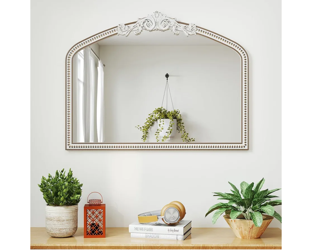 HOITUZYUS Large Baroque Arched Wall Mirror: 42x32 Inchces Wooden Mirror - Ornate Vintage Decorative Mirrors for Living Room, Entryway, Bedroom, Fireplace