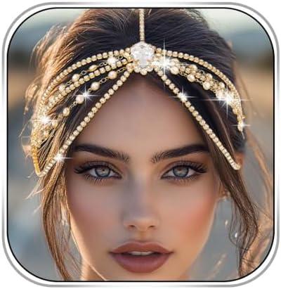 Fdesigner Rhinestone Head Chain Jewelry Gold Crystal Headpiece Wedding Hair Accessories for Women