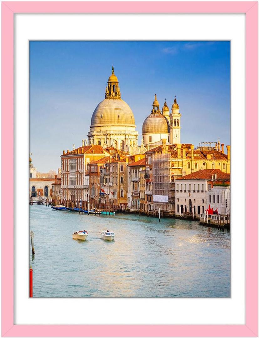 wyooxoo 18x24 Picture Frame Made of Solid Wood Light Pink Photo Frames Display Pictures 16x20 with Mat or 18x24 Without Mat Colorful Frame For Horizontal Vertical Wall Mounting