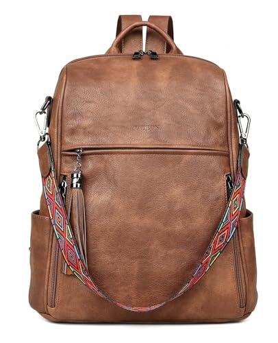 FADEON Leather Backpack Purse for Women Designer Travel Backpack Purses PU Fashion Ladies Shoulder Bag with Tassel Brown