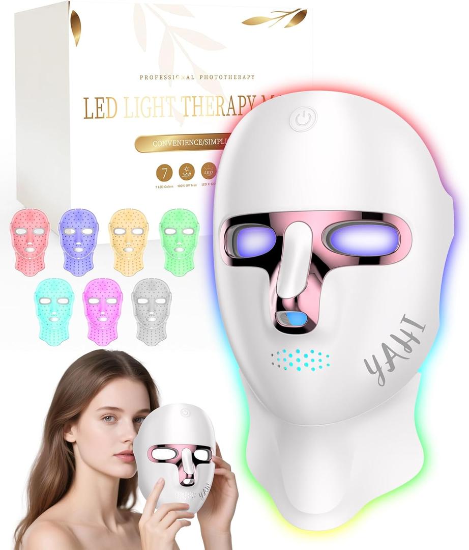 Yahi Red Light Therapy for Face and Neck, Rechargeable and Ergonomic Design for Home & Travel, Cordless Face Mask Light Therapy, White