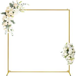 THALYRNE Metal Square Wedding Arch Backdrop Stand 6.65-8.2FT Balloon & Floral Decor Frame for Ceremony, Birthday, Party, Baby Shower, Garden Decoration (Gold, 6.6ft*8.2ft)
