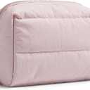 BAGSMART Puffy Makeup Bag, Wide Opening Cosmetic Bag Compact & Spacious, Water-Resistant Travel Organizer Pouches for Women (Baby Pink)