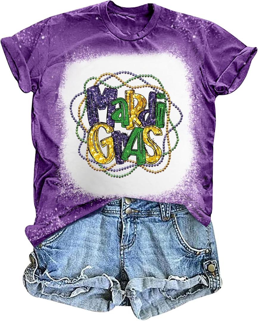 Mardi Gras Shirts for Women: Carnival Graphic Shirt New Orleans Mardi Gras Party Outfits Fat Tuesday Tops, Size L