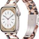 Light Apple Watch Band -D-shaped Design Resin iWatch Bands Starlight, Apple Watch Bands for Women, Compatible with Apple Watch Ultra 2 1 Series 11 SE 10 9 8 7 6(Tortoise Stone Flower,41mm/40mm/38mm/42mm(Series 11 10))