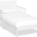 Dream On Me Brookside Toddler Bed, Low Floor Wooden Bed, Side Safety Bed Rails, GREENGUARD Gold & BSA Certified, Non-Toxic Paint Finish, New Zealand Pinewood, Up to 50 lbs - White, 53lx29bx28h inches