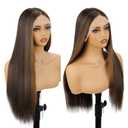SUKRI 26 Inch Dark Brown Lace Front Wig T-part Lace Straight Synthetic Wigs for Women Highlight Brown Lace Wig Pre Plucked Lace Front Wigs for Daily