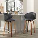 Modern Bar Stools Set of 2 Mid Century Bentwood Barstools Swivel Faux Leather Stools with Back for Kitchen Counter Restaurant, Grey