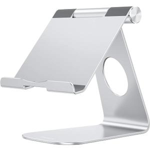 OMOTON Tablet Stand Holder Adjustable, T1 Desktop Aluminum Tablet Dock Cradle Compatible with iPad Air/Mini, iPad 10.2/9.7, iPad Pro 11/12.9/13, Samsung Tab and More Up to 13 inch, Silver