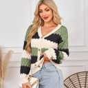 ECOWISH Women's Cropped Cardigan Sweaters 2025 Fall Striped Color Block Long Sleeve Button Up Knit Sweater Y2k Coats (Large, Army Green)