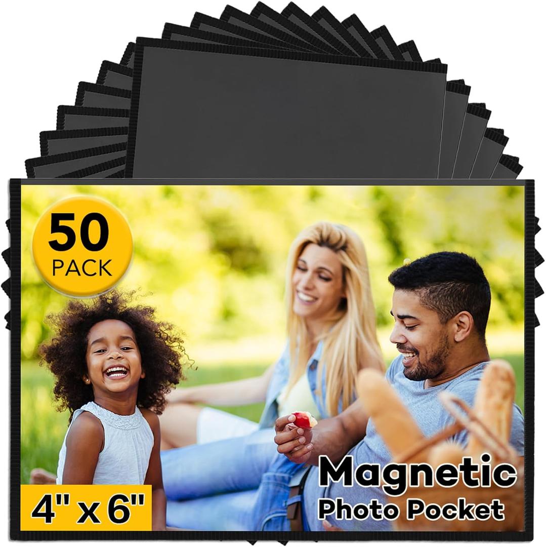 YixangDD 50 Pack Magnetic Picture Frame, 4 x 6 Inches Fridge Magnetic Photo Frames, Magnetic Photo Frames for Refrigerator, Home, School, Office (Black)