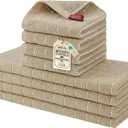 Homaxy Kitchen Towels and Dishcloths Set, 12 x 12 and 13 x 28 Inches, Set of 8 Bulk Cotton Terry Kitchen Towels Set, Checkered Designed, Soft and Super Absorbent Dish Towels, Tan