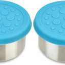 LunchBots 2.5 oz Stainless Steel Dressing Container for Condiments, Dips, Snacks, Dipping Sauce Cups with Silicone Lid, Fits in Lunch Bags and Bento Boxes - Set of 2 (Aqua)