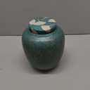 Medium Cremation Urn for Human Ashes, Unique Turquoise Glazed Ceramic Memorial, Ginkgo Leaf Decorative, for Sharing Adult or Infant
