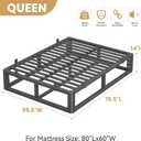 14 Inch Queen Bed Frame with Rounded Corner and Headboard Hole, Metal Platform Bed Frames 6 Non-Slip Guards, 3500lbs Heavy Duty Steel Slat Support, Squeak Free, No Box Spring Needed, Black