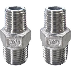 2pcs 3/8" NPT x 1/4" NPT Stainless Steel Nipple, 3/8 to 1/4 Adapter Fitting Reducing Solid Hex Stainless Steel Nipple, Male Reducer for Extending and Connecting Pipes
