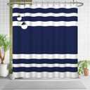 White Navy Blue Shower Curtain for Bathroom 72x72inches Boho Navy Blue and White Striped Waffle Shower Curtain Set with Hooks Bohemia Geometric Waterproof Fabric Shower Curtain