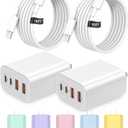 40W USB C Charger Block, iPhone 17 16 15 Charger Fast Charging,2-Pack 4-Port Fast Charging Block with 10FT Type C Cable Multiport Power Block for iPhone Air/iPhone17/16/15 Pro Max/iPad/Samsung