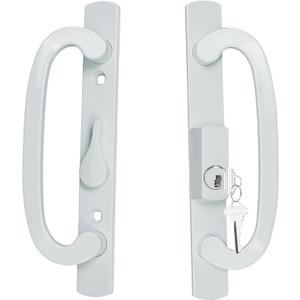 ReigaHood Keyed Sliding Patio Glass Door Handle Set Fits for Truth Legacy & Sash Controls P/N #2265, 45 Keyway w/o Mortise Lock, 3-15/16" Hole Centers, Non-Handed, White Diecast, B Position