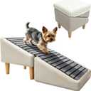 2-in-1 Split Ottoman Dog Ramp, 16.93H Lightweight & Folding Pet Steps with Gentle 23 Incline, Portable Dog Stairs for Couch Bed, Perfect for Older Dogs, Khaki