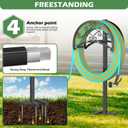 OLV Garden Hose Holder, Heavy Duty Metal Outdoor Water Hose Holder Freestanding Stake with 4 Spikes Holds 150-ft Pipe, Detachable Decorative Hose Stand Hanger Rack for Outside Yard Lawn Farm