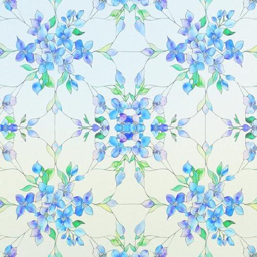 SOMWISE Frosted Glass Window Privacy Film with Tools, Heat Blocking, Anti-UV, Anti-Glare, Static Cling, Decor for Home Bathroom Door, Renter Friendly, Removable, Reusable, Blue 35Inchx78.5Inch