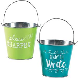 Fun Express 4 1/2" x 5" Sharp & Dull Pencil Metal Pail Set - 2 Buckets - Great for Classroom, School and After School Programs - Teaching Accessories