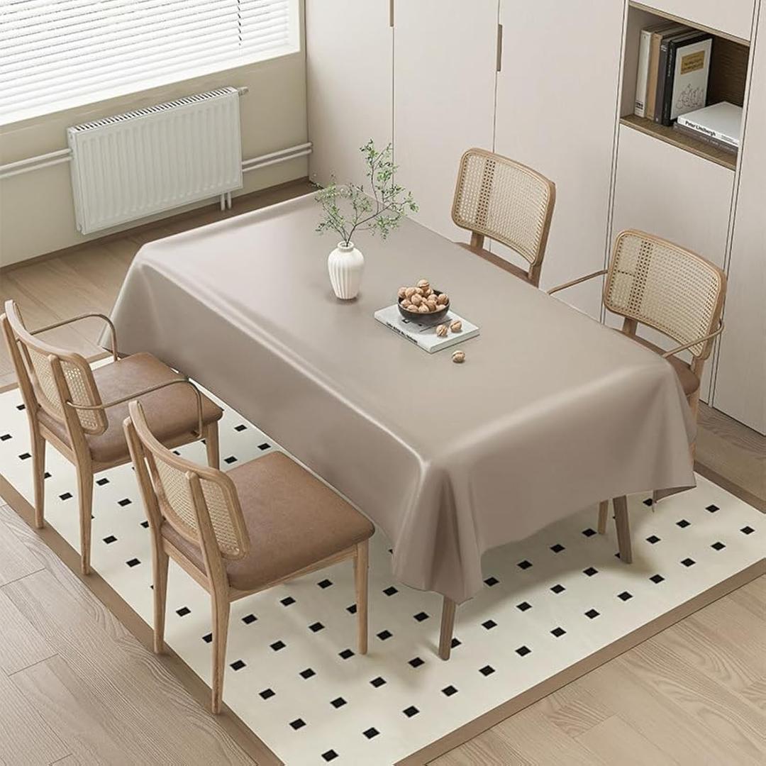 FANCEE Faux Leather Rectangle Table Cloths Warm Tablecloth for Party, Camping, Picnic, Kitchen and Dining Room Table Decor (Soy Milk Color, 71" x 55")