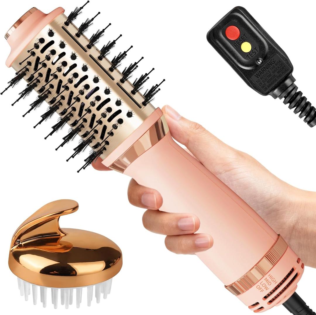 Hair Dryer Brush Blow Dryer Brush in One, 4-in-1 Hair Dryer Brush Blow Dryer with Oval Barrel, Mini Hot Air Brush for All Hair Types(Pink)