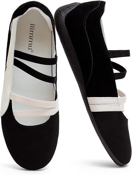 iiimmu Women Ballet Flats Mary Jane Sneakers with Elastic Straps with Cushioned Insole for Daily Wear, 7