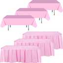Oudain 6 Pcs Plastic Table Skirts and Stain Proof Table Cloths 54 x 108 in Plastic Tablecloth 168 x 29 in Disposable for Wedding Baby Shower Valentine Easter Party(Pink)