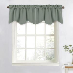 NICETOWN Blackout Kitchen Valance Curtain for Windows Living Room Basement Farmhouse Style Room Darkening Small Window Treatment Curtain Valance, 1 Panel, 52" W x 18" L, Greyish Green
