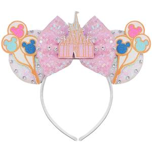 Glitter Castle Mouse Ears Headband Sequin Pink Bow with Balloons | Headbands for Halloween,Christmas,Birthday Party