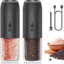 Yumcook Rechargeable Electric Salt and Pepper Grinder Set, Gravity Automatic Salt and Pepper Shakers with LED Light, Type C Charging, Adjustable Coarseness, Large Capacity Mills Set (Black & Black)