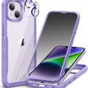 CENHUFO Privacy for iPhone 14 Case/iPhone 13 Case, Full Body Phone Case with Built-in 9H Tempered Glass Privacy Screen Protector and Camera Lens Protector, Shockproof Bumper Clear Cover - Purple