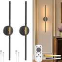 NIORSUN 27.6 Inch Battery Operated Wall Sconce Set of 2, Black-Gold Round Base Rechargeable Wall Lights with Remote, 3CCT Dimmable Wireless Wall Sconces for Living Room Bedroom Hallway