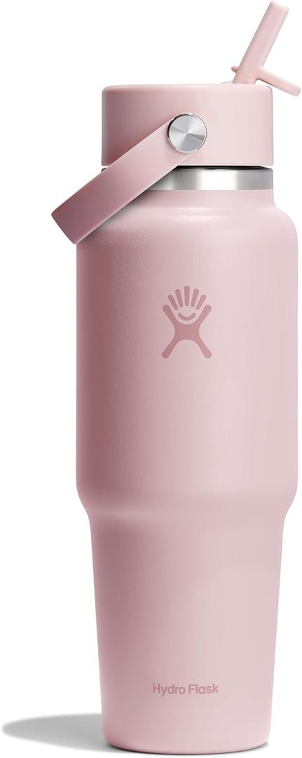 Hydro Flask Travel Water Bottle - Insulated Stainless Steel - Wide Straw Lid, Non Spill, Leakproof in 32 Oz Trillium Pink