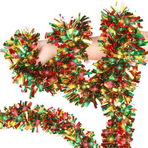 VESPRO 59 Feet Metallic Christmas Tree Garland Glitter Tinsel Twist Hanging for Indoor Outdoor Party Decorations (Red Green Gold)