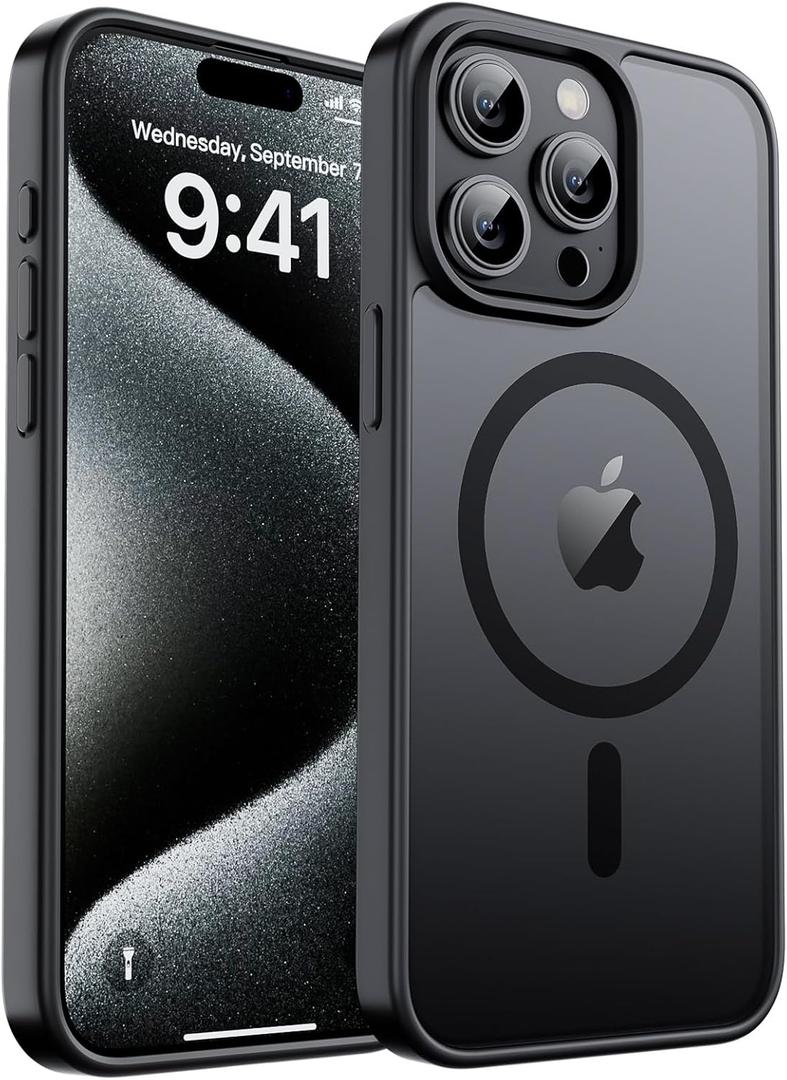 Magnetic for iPhone 15 Pro Case, [Compatible with MagSafe] [Military Grade Drop Protection] Translucent Matte Shockproof Anti-Scratch Phone Case for Women and Men, Black