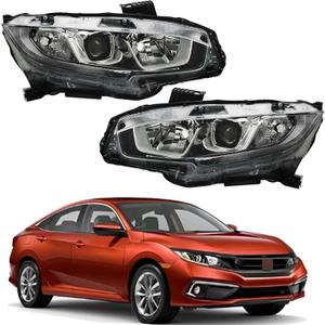 Driver Side and Passenger Side Headlights Assembly Halogen with DRL Replacement for Honda Civic 2016-2020 Housing Black Lamp LH RH 2PCS HO2503173 HO2502173