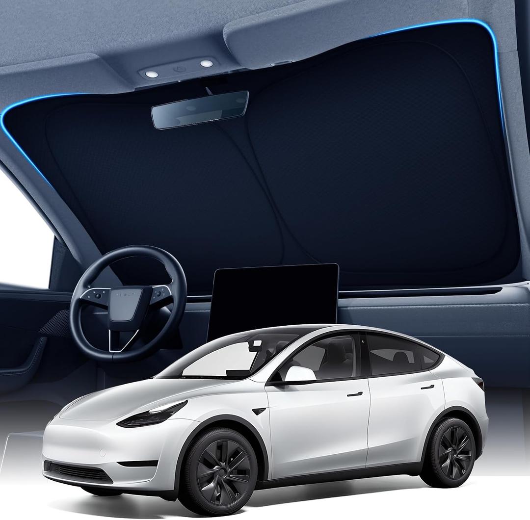 Zanch Custom Windshield Sun Shade for Tesla Model Y 2019-2026 (Juniper), 7-Layer UV & 100% Sun Blockage, 3D Scanned Fit, Interior Protection, Keep Car Cooler, Easy Storage & Foldable SUV Accessories